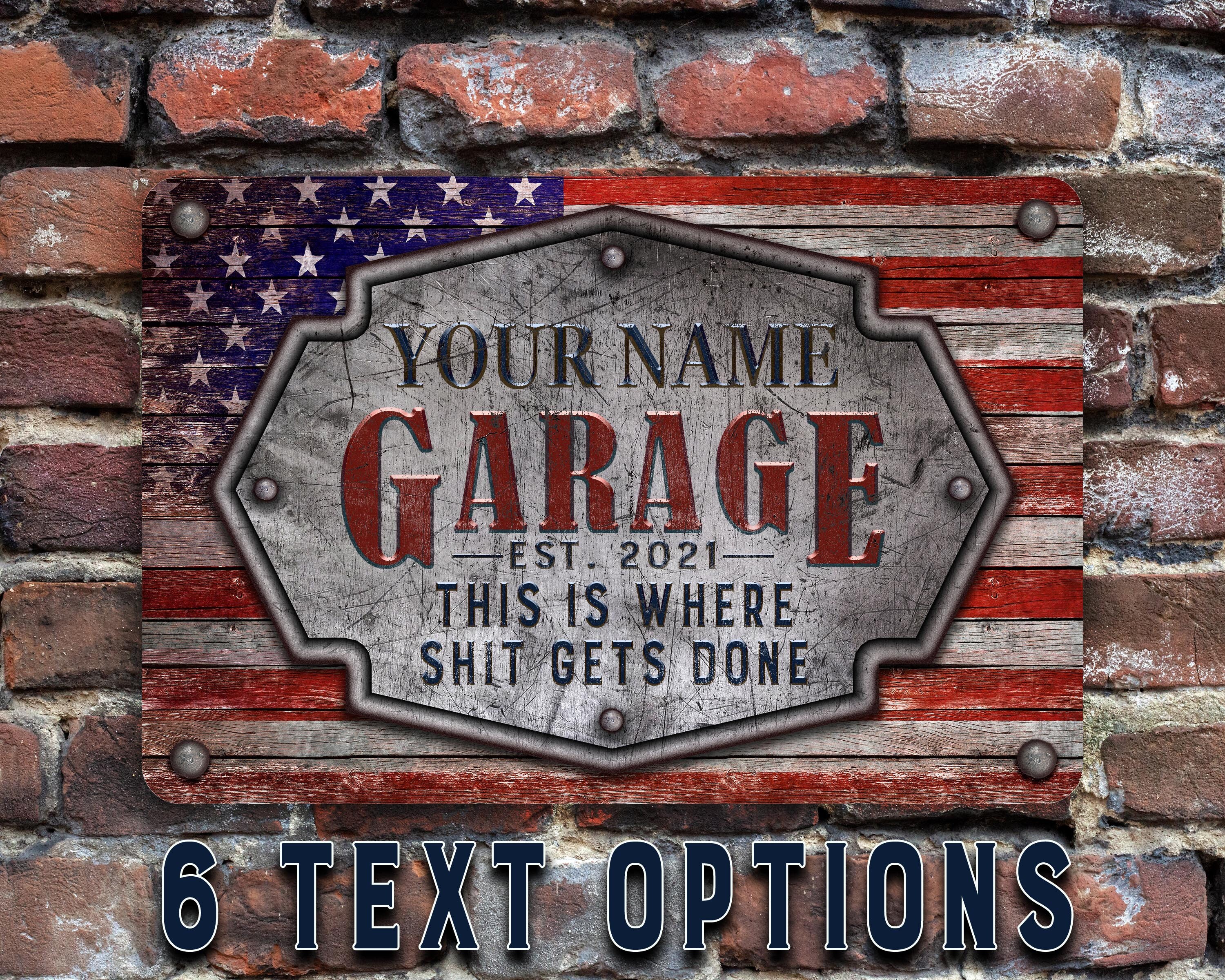 Garage Sign Personalized Rustic American Flag Design Metal Etsy