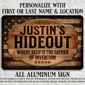 Custom Garage Sign, Personalized Workshop Sign, Rustic American Flag ...