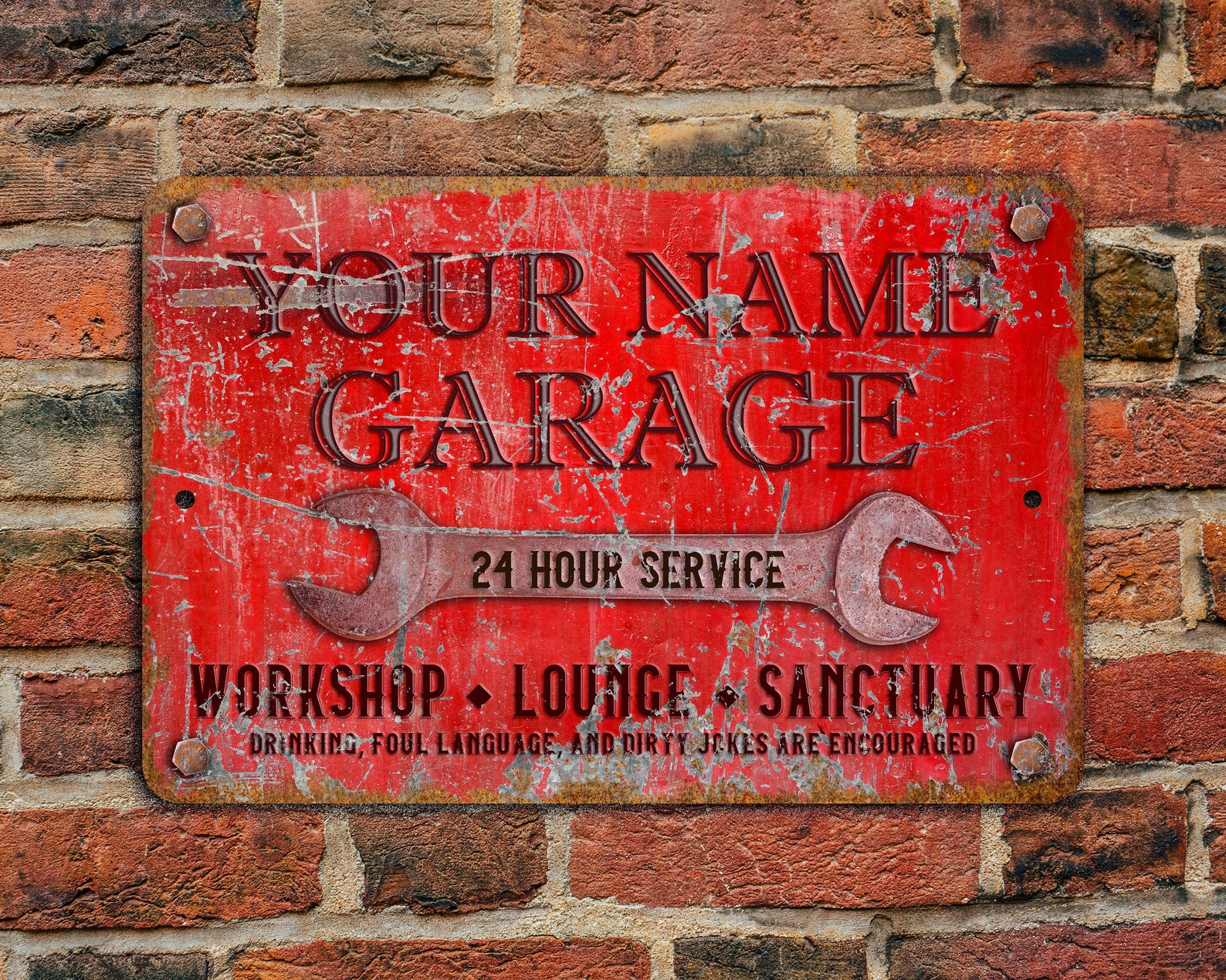 Custom Red Metal Garage Sign with Rustic Design Etsy