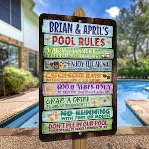 Personalized Pool Rules Sign | Funny Swimming Decor | Pool Bar outdoor Metal Sign