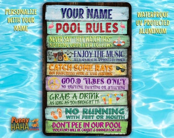 Personalized Pool Rules Sign | Funny Swimming Decor | Pool Bar outdoor Metal Sign