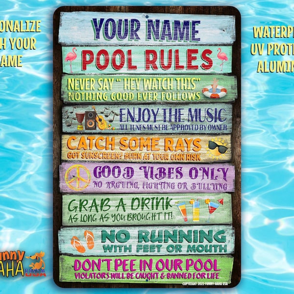 Personalized Pool Rules Sign | Funny Swimming Decor | Pool Bar outdoor Metal Sign