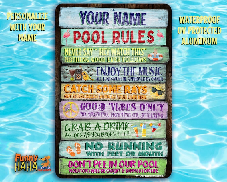Personalized Pool Rules Sign Funny Swimming Decor Pool Bar Etsy
