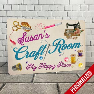 Personalized Craft Room Metal Sign: Rustic Sewing Decor