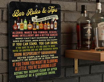 Ecool Bar Rules Targa In Metallo Effetto Vintage Per Parete - 280x200 Mm, Ideale Per Pub, Bar, Man Cave, Stile Shabby Chic