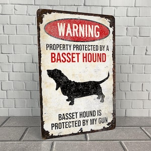 Basset Hound Sign: Beware of Dog, Vintage Style Aluminum Decor