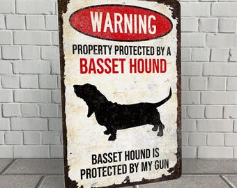 Basset Hound Sign: Beware of Dog, Vintage Style Aluminum Decor