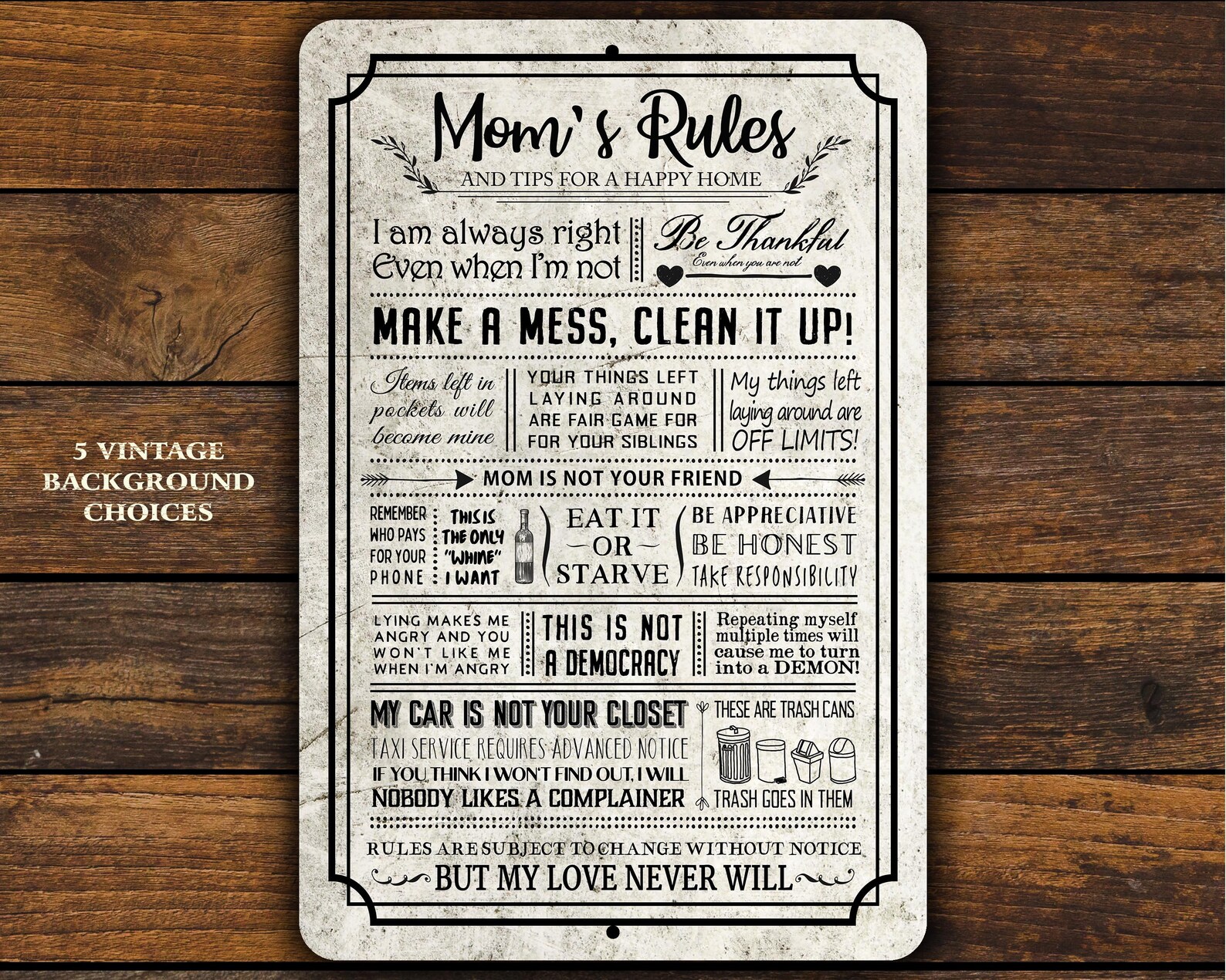 Mom's Rules Funny Metal Sign - Etsy