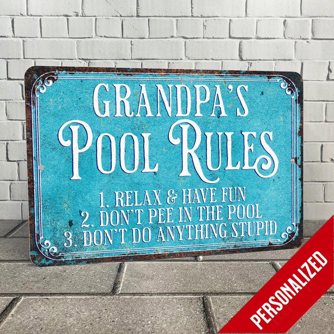 Personalized Pool Rules Sign: Funny Metal Outdoor Poolside Bar Decor ...