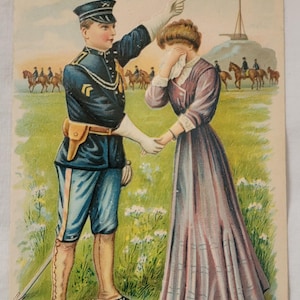 Vintage 1900&#39;s Patriotic Embossed Postcard Solider Saying Goodby To His Sweetheart