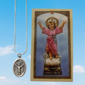 Goddelijke babyketting, het Christuskind, baby Jezus baby religieuze ketting met heilige kaartgebed
