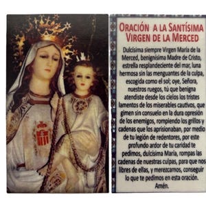 Our Lady of Mercy, Virgen de la Merced, Our Lady of Mercy Religious Holy Card with Prayer in Spanish (6 pcs)