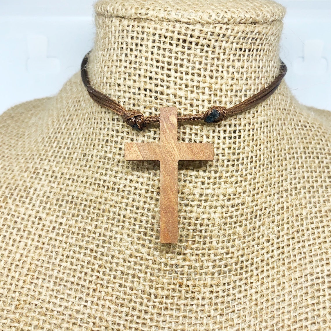 Wood Cross Necklace for Men Adjustable,leather Brown Necklace for Boys