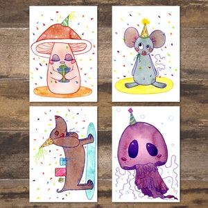 Confezione di biglietti d'auguri D / Confezione da 4 biglietti di auguri / LouiseLundOlesenArt