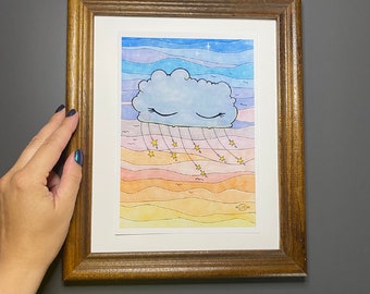 Sleepy Cloud Art Print | Baby Child Kids Room Nursery Wall Art Decor  | LouiseLundOlesenArt