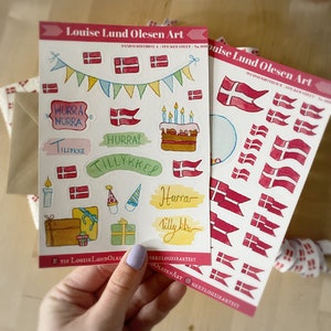 The Danish Birthday Bundle | &quot;Dannebrog&quot; Flag Sticker Set | LouiseLundOlesenArt
