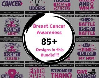 Breast Cancer Awareness Bundle | 85+ Pink Ribbon Designs | SVG PNG DXF Cut Files | Inspirational Cancer Support for Cricut, Silhouette