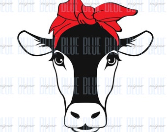 Cow with Red Bow svg, Red Bandana SVG, Polka Dots Bandana svg, Cow Face svg, Cow Head svg, Farm svg, Dairy cow svg, Cut Files for Cricut