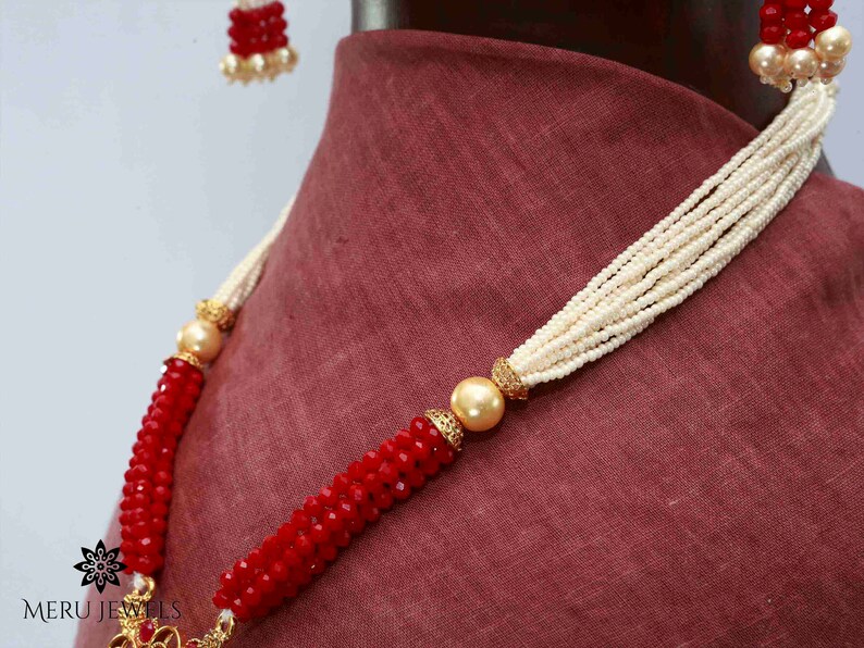 Meru Jewels Long Indian Necklace Set Indian Jewelry Necklace Set Wedding Jewelry Traditional Indian Necklace Set Necklaces for Women