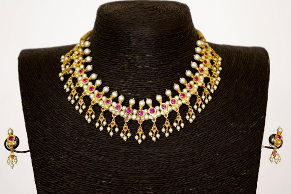 Chinchpeti Necklace Set With Pink 