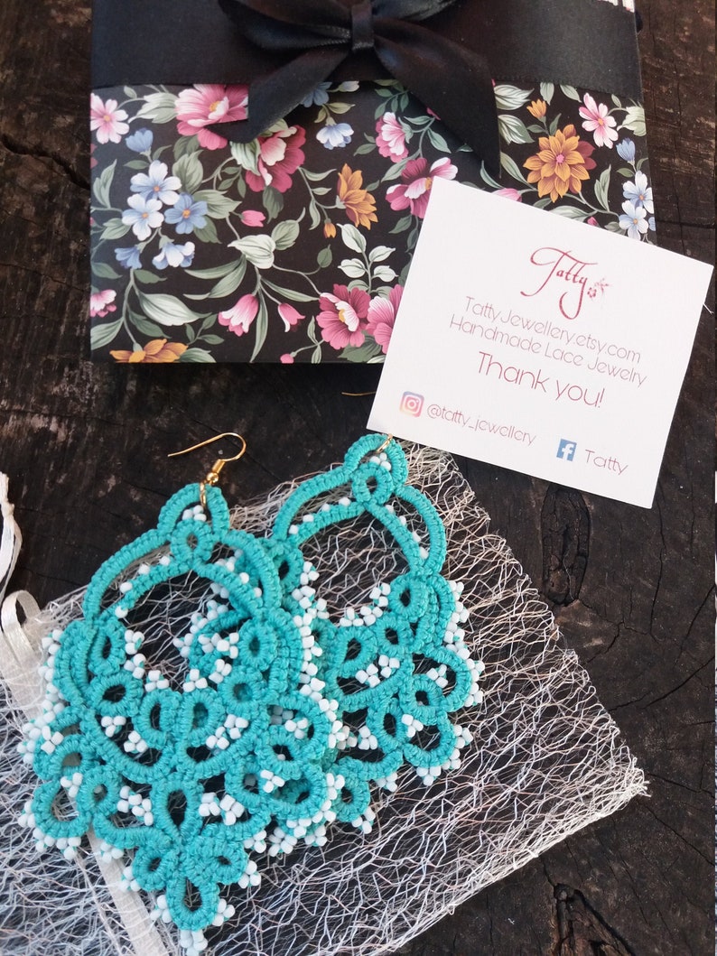 Turquoise beaded lace earrings Bridesmaid boho accessory