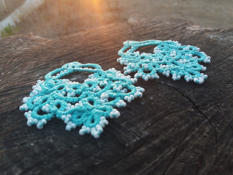 Turquoise beaded lace earrings Bridesmaid boho accessory