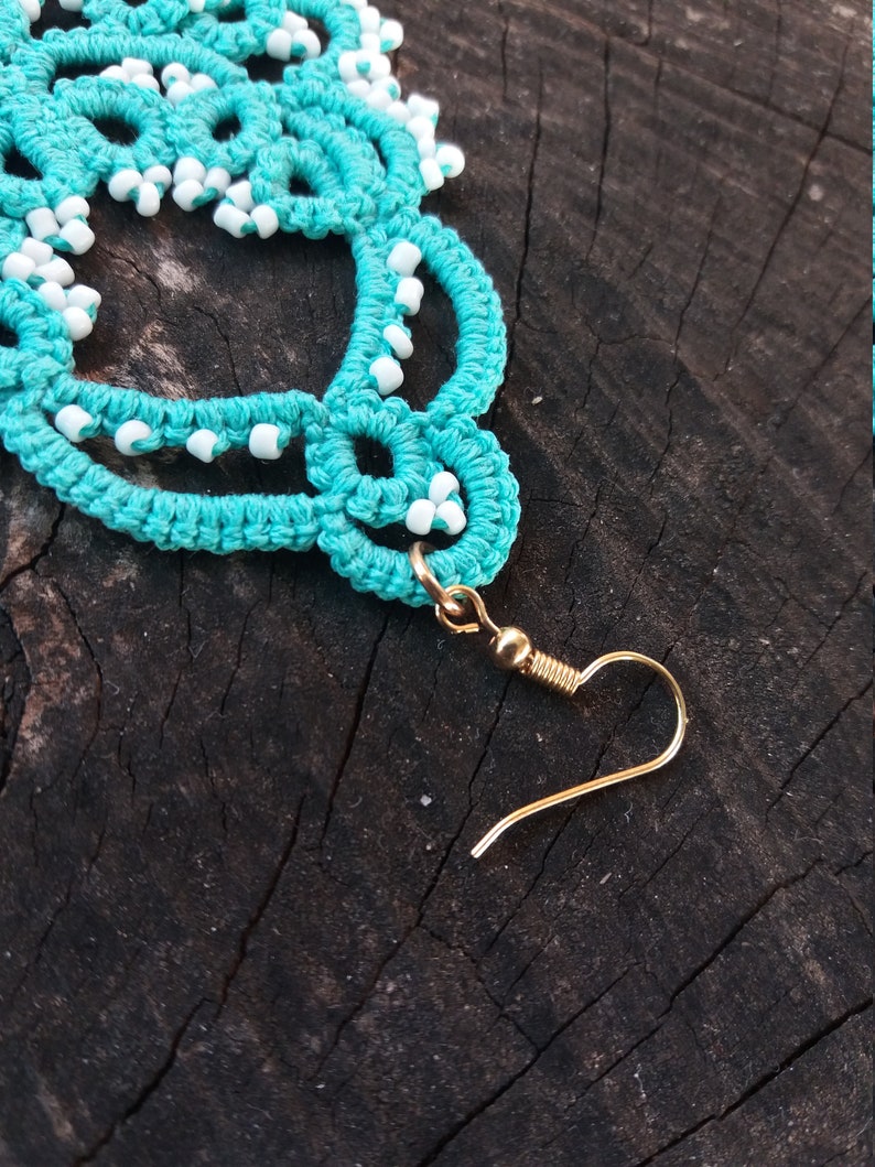 Turquoise beaded lace earrings Bridesmaid boho accessory