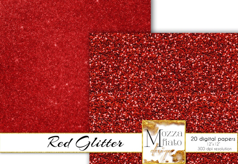 Red Glitter digital paper pack. Shiny Red Metallic glitter Etsy