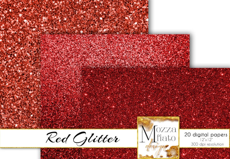 Red Glitter digital paper pack. Shiny Red Metallic glitter Etsy
