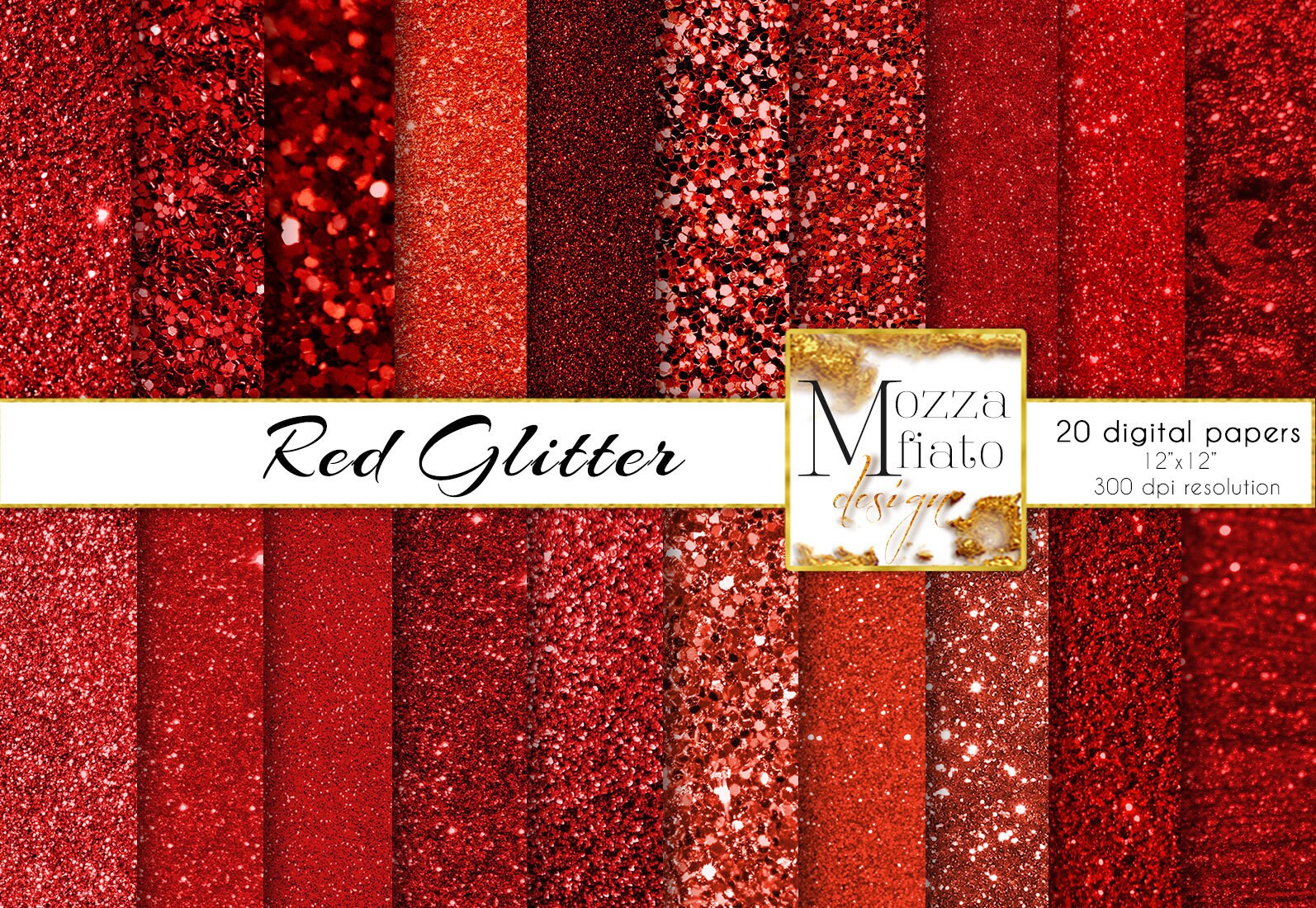 Red Glitter digital paper pack. Shiny Red Metallic glitter Etsy