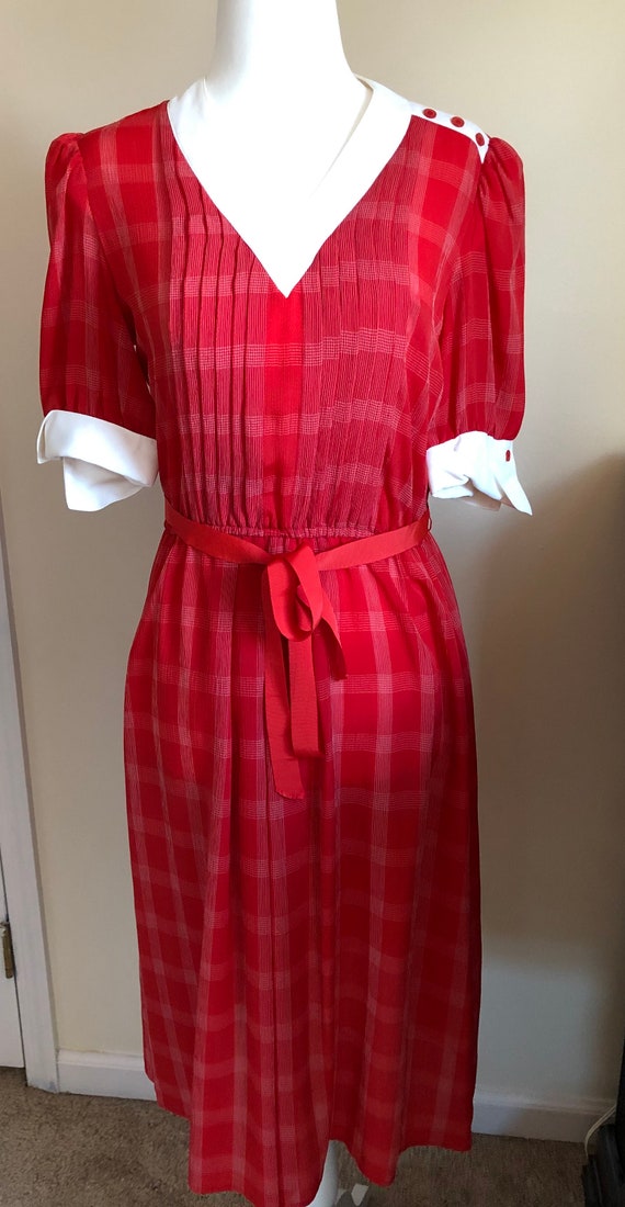 Vintage Red Gingham Chiffon Dress
