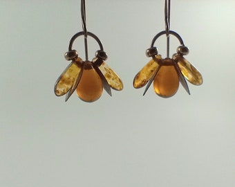 Sweet Dainty Honeybees Bug Jewelry Glass & Copper Dangles