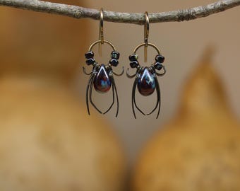 Dark Topaz Spider Dangles  *  Handcrafted by Firefly Earth & Sky *  Nature Lover Gift