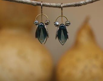 Handcrafted Blue Beetle Earrings  *  Lampwork Dangles  *  Whimsical Design by Firefly Earth and Sky