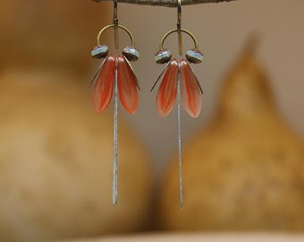 Pink Coral Dragonfly Dangles  *  Original Design by Firefly Earth and Sky  *  Unique Artisan Earrings