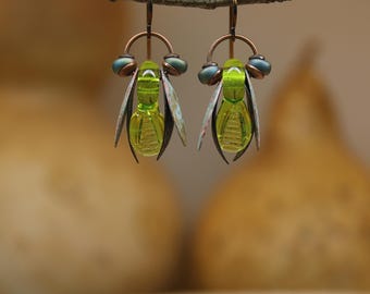 Vibrant Green Cicada  *  Original Design by Firefly Earth and Sky  *  Quality Artisan Earrings