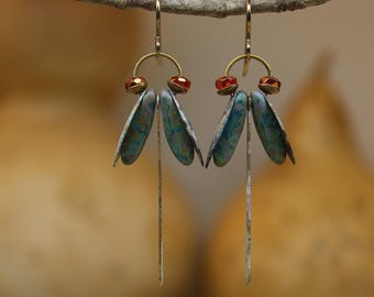 Stunning Aquamarine Dragonfly Dangles  *  Original Design by Firefly Earth and Sky  *  Unique Artisan Earrings