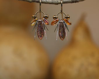 Earthy Beetle Dangles  *  Original Design by Firefly Earth and Sky  *  Delicate Dainty Bug Earrings