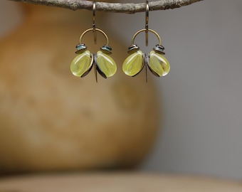 Lemon Yellow Interpretive Butterfly Earrings  *  Quality Craftmanship by Firefly Earth and Sky  *  Abstract Bug Dangles