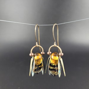 Bumble Bee Earrings Topaz Dangles BeeKeeper Gift Unique Design image 1