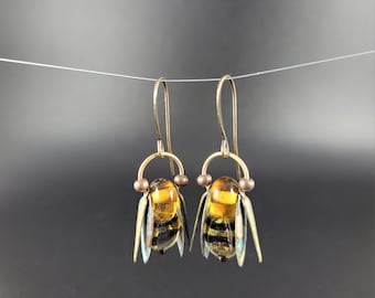 Bumble Bee Earrings Topaz Dangles BeeKeeper Gift Unique Design