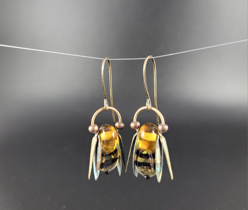 Bumble Bee Earrings Topaz Dangles BeeKeeper Gift Unique Design image 1