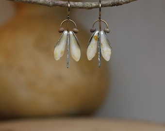 Earthy Moths  *  Cream & Brown Bug Dangles  *  Entomologist Gift