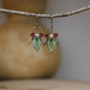 Green Lampwork Beetle * Red Eyed Bug * Interpretive Art Jewelry