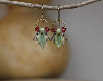 Green Lampwork Beetle * Red Eyed Bug * Interpretive Art Jewelry