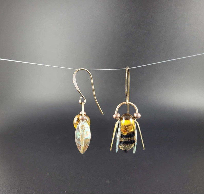 Bumble Bee Earrings Topaz Dangles BeeKeeper Gift Unique Design image 2