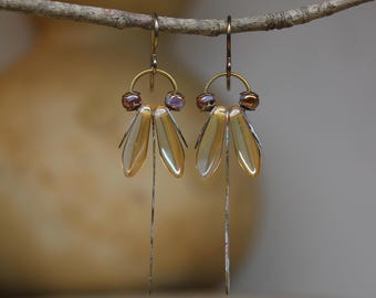 Shimmery Yellow Dragonflies *  Original Design by Firefly Earth & Sky  *  Interpretive Insect Jewelry