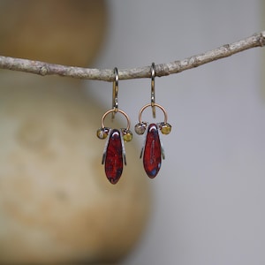 Tiny Red Firefly Dangles  *  Original Design by Firefly Earth & Sky  *  Interpretive Insect Earrings