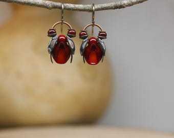 Ladybug Earrings  *  Red Lampwork Dangles  *  Handmade Interpretive Art Jewelry
