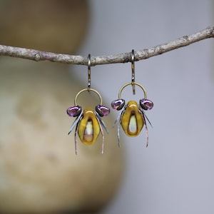 Whimsical Beetle Earrings  *  Original Design by Firefly Earth & Sky  *  Yellow Beetle Dangles